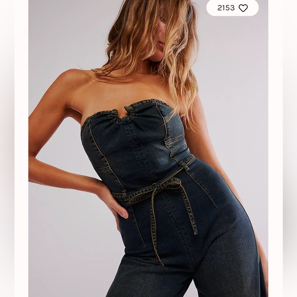 Free People denim one piece size 2 fits like a size 4 - Picture 1 of 3